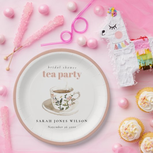 上品な花柄のティーカップ ブライダルシャワーティーパーティー ペーパープレート (パーティー)