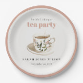 上品な花柄のティーカップ ブライダルシャワーティーパーティー ペーパープレート (正面)