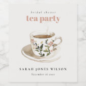 上品な花柄のティーカップ ブライダルシャワーティーパーティー ワインラベル (シングルラベル)