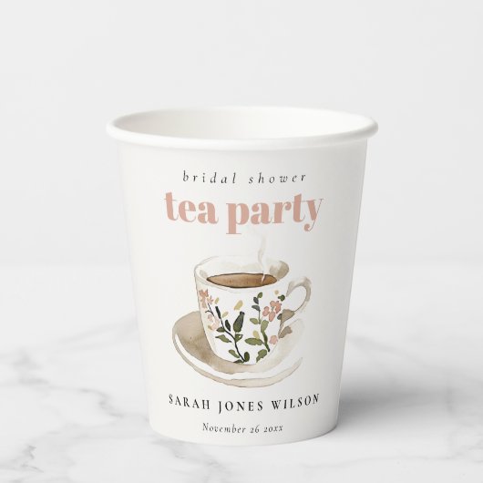 上品な花柄のティーカップ ブライダルシャワーティーパーティー 紙コップ (裏面)