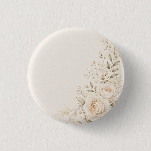 上品な花柄のニュートラルな結婚式 缶バッジ (正面)
