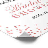 上品な花柄ローズピンクの紙吹雪 ブライダルシャワー ポスター (角)