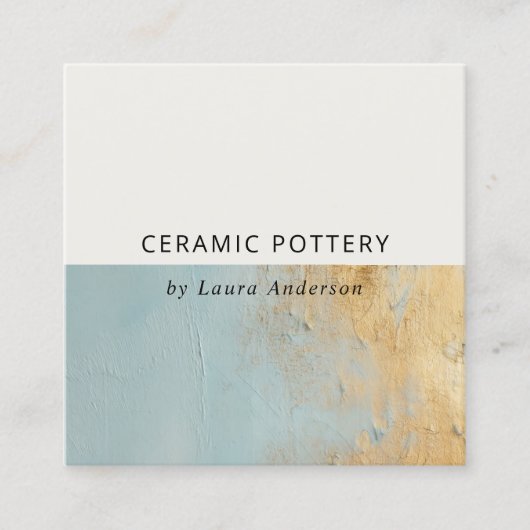 上品な芸術的デュスキーブルー金ゴールド油絵を描テクスチャ スクエア名刺 (正面)