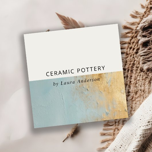 上品な芸術的デュスキーブルー金ゴールド油絵を描テクスチャ スクエア名刺