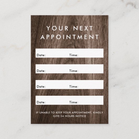 上品な茶色の木目カスタムのロゴ垂直 予約カード (正面)