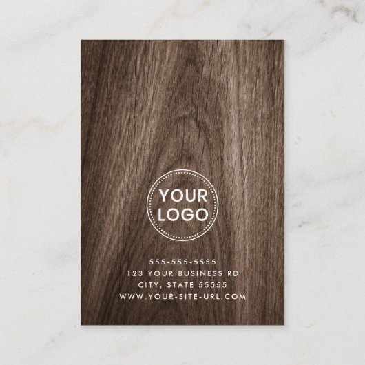 上品な茶色の木目カスタムのロゴ垂直 予約カード (裏面)