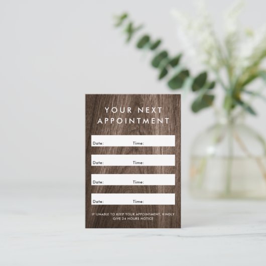 上品な茶色の木目カスタムのロゴ垂直 予約カード (スタンド正面)