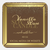 上品な茶色の製品パッケージングラベルの金ゴールドフレーム スクエアシール (正面)