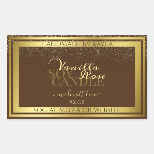 上品な茶色の製品パッケージングラベルの金ゴールドフレーム 長方形シール (正面)