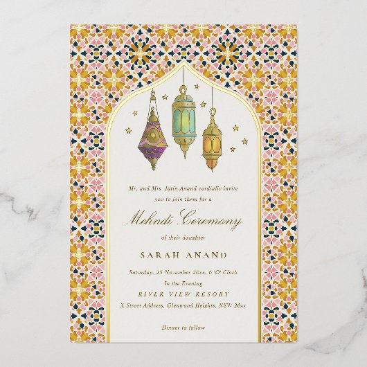 上品な華美フローラテアライトメンディ式 箔招待状 (正面)