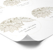 上品な華美ペイズリーアイボリー金ゴールドの結婚ラベル ポスター (角)