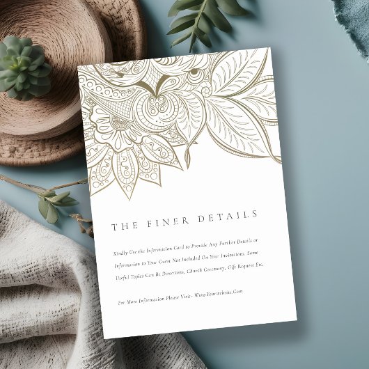 上品な華美ペイズリーアイボリー金ゴールドの結婚詳細 エンクロージャーカード