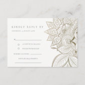 上品な華美ペイズリーアイボリー金ゴールドウェディングRSVP エンクロージャーカード (正面)