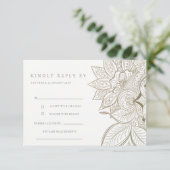 上品な華美ペイズリーアイボリー金ゴールドウェディングRSVP エンクロージャーカード (スタンド正面)