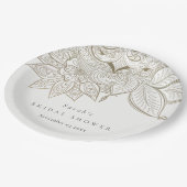 上品な華美ペイズリーアイボリー金ゴールドブライダルシャワー ペーパープレート (アングル)