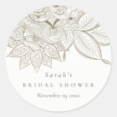 上品な華美ペイズリーアイボリー金ゴールドブライダルシャワー ラウンドシール (正面)