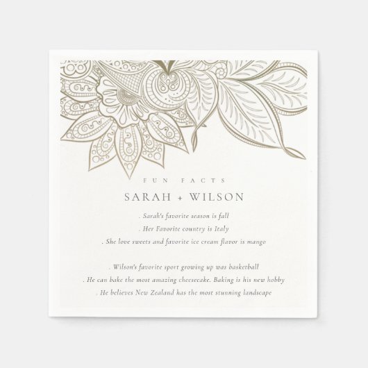 上品な華美ペイズリーアイボリー金ゴールド結婚のおもしろい事実 スタンダードカクテルナプキン (正面)