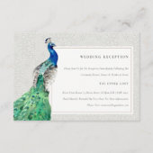 上品な華美水彩孔雀ウェディングレセプション エンクロージャーカード (正面)