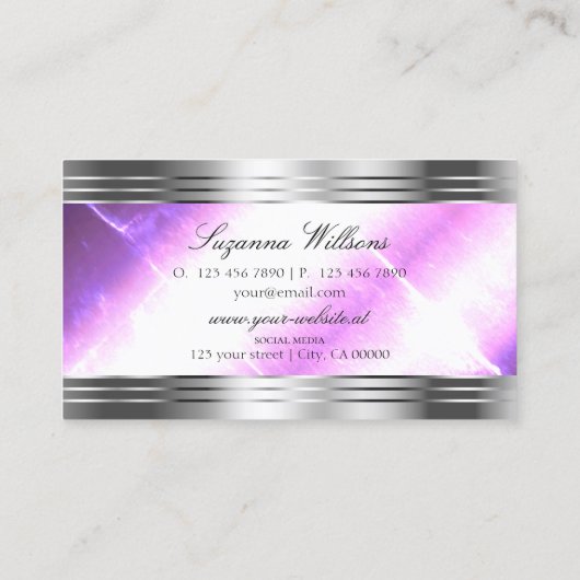 上品な薄紫シルバーきらめく縁ど洗練された 名刺 (裏面)