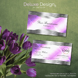 上品な薄紫シルバー縁どきらめくとロゴシック 名刺
