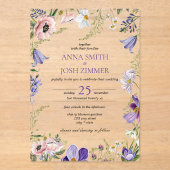 上品な薄紫ラベンダーワイルドフラワーエレガントな結婚式 アクリル招待状 (正面)