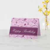 上品な藤色の自然な渦巻の誕生日 カード (黄色い花)