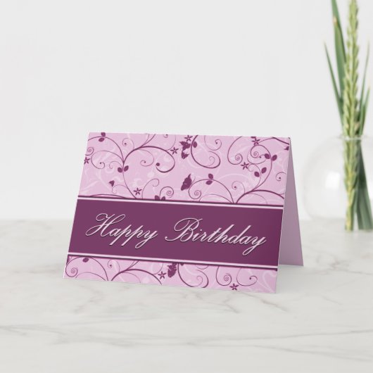 上品な藤色の自然な渦巻の誕生日 カード (正面)