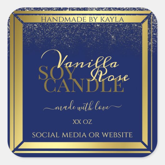 上品な製品パッケージラベル濃い青と金ゴールド スクエアシール (正面)