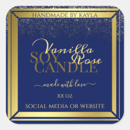 上品な製品パッケージラベル濃い青と金ゴールド スクエアシール