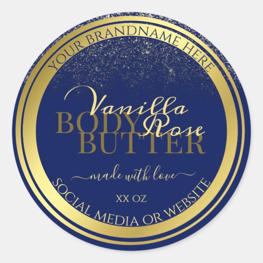 上品な製品パッケージラベル濃い青と金ゴールド ラウンドシール (正面)
