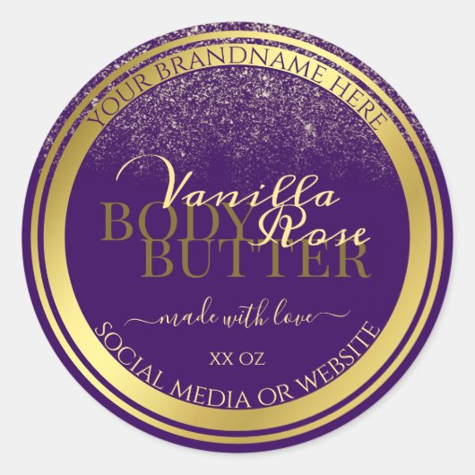 上品な製品パッケージラベル紫と金ゴールド ラウンドシール (正面)