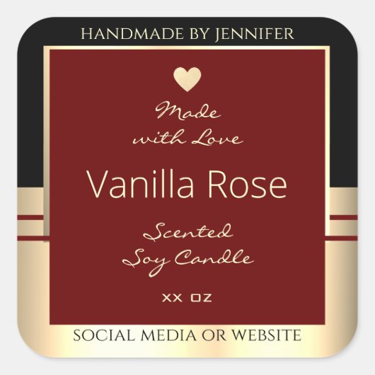 上品な製品ラベルブラックブラックブルゴーニュ金ゴールド スクエアシール (正面)