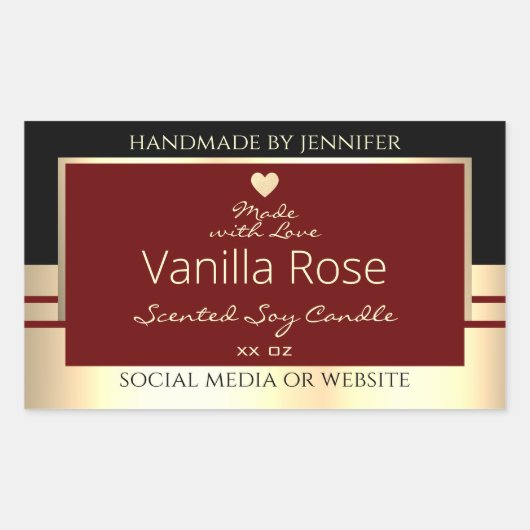 上品な製品ラベルブラックブラックブルゴーニュ金ゴールド 長方形シール (正面)