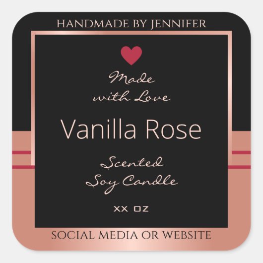 上品な製品包装ラベルブラックとバラ金ゴールド スクエアシール (正面)