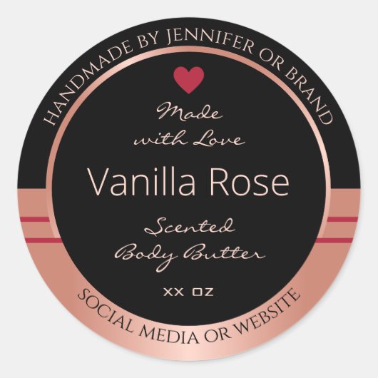 上品な製品包装ラベルブラックとバラ金ゴールド ラウンドシール (正面)