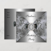 上品な誕生日シルバージュエルダイヤモンド招待状 招待状 (正面/裏面)