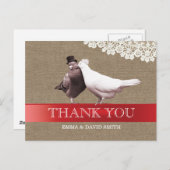 上品な赤いリボン愛の鳥バーラップありがとう ポストカード (正面/裏面)