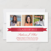 上品な赤いリボン3枚の写真の卒業式の招待状 招待状 (正面)