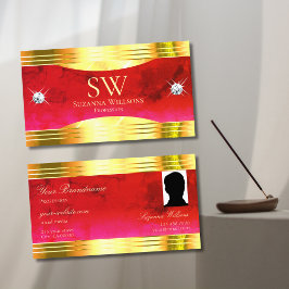 上品な赤い大理石光沢のある金ゴールド縁どモノグラム写真 名刺