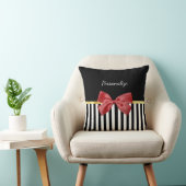 上品な赤い弓の黒と白ストライプの名前 クッション (椅子)