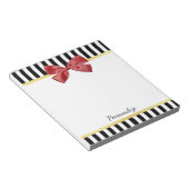 上品な赤い弓の黒と白ストライプの名前 ノートパッド (アングル)