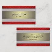 上品な赤い暗闇および金ゴールドの輝やきのストライブ柄 名刺 (正面/裏面)