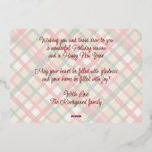 上品な赤い緑の格子水の色のパターンと金ゴールド 箔シーズンカード (裏面)