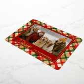 上品な赤い緑の格子水の色のパターンと金ゴールド 箔シーズンカード (回転した状態)