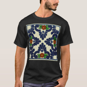 上品な赤い花の素朴な手のメキシ絵を描コのdec tシャツ