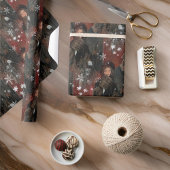 上品な赤い雪の結晶ヴィンテージカップル ラッピングペーパー