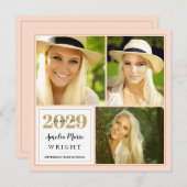 上品な赤面と金ゴールドフォトコラージュ卒業 招待状 (正面/裏面)