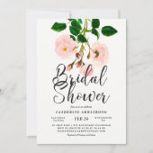 上品な赤面のバラの植物のブライダルシャワー 招待状 (正面)