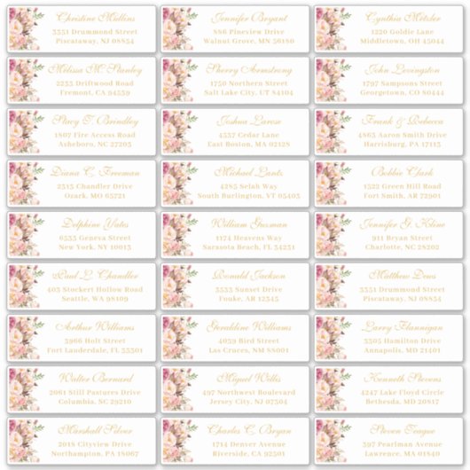 上品な赤面ピンク結婚フローラのゲストアドレス シール (正面)