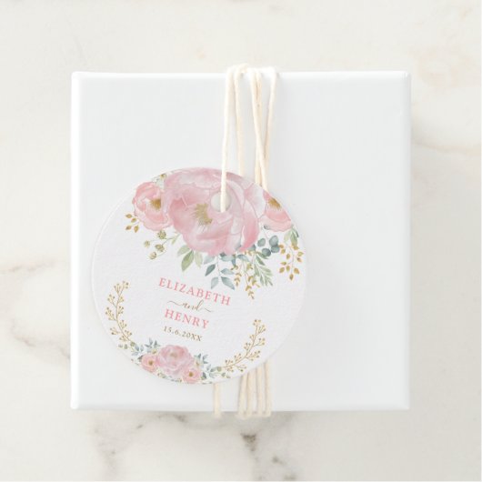 上品な赤面ピンク金ゴールドフラワー牡丹結婚ズ フェイバータグ (インサイチュ)